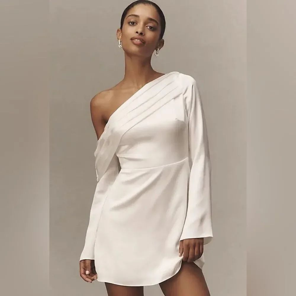 BHLDN Long-Sleeve Asymmetric Off-Shoulder Mini
Dress Off White Size 10